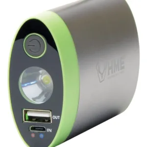 HME HW Hand Warmer  with Light ABS Plastic Sliver w/Green Accent Rechargeable Lithium Ion