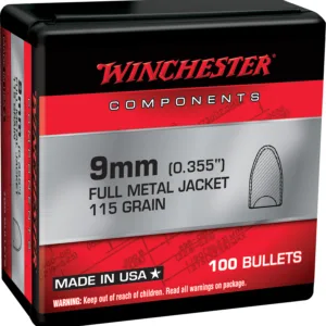 Winchester Ammo WB9MC115X Centerfire Handgun Reloading 9mm 115gr Full Metal Jacket Flat Base 100 Per Box/10 Case