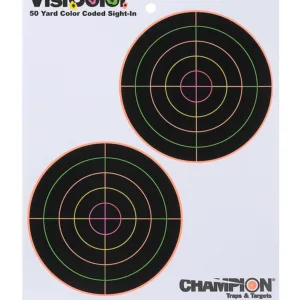 Champion Targets 45826 VisiColor  5" Double Bullseye Paper Self-Adhesive 8.50" x 11" Multi-Color 10 Pack